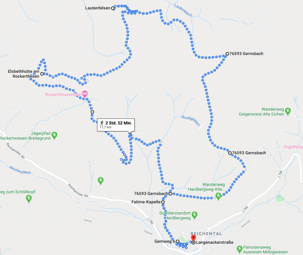 Route: Felsenwanderung bei Reichental (Quelle: Google Maps)